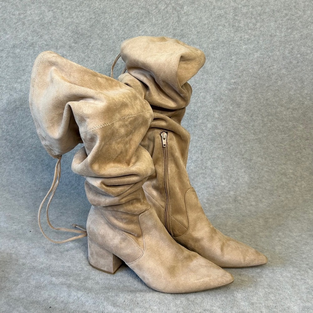 A New Day Beige Over the Knee or slouchy High Heeled Boots 10 Pointed Toe